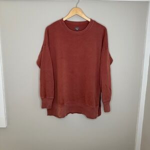 Aerie Washed Oversized Tunic Sweatshirt Top Women's Small‎ S Slit Hem Terracotta
